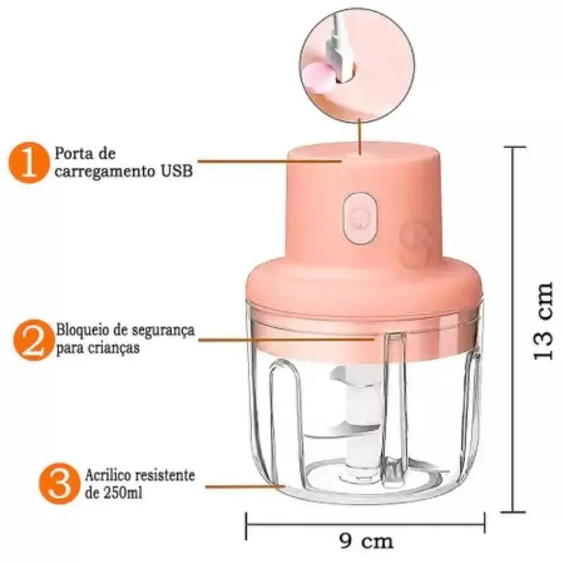 Mini Processador Elétrico Recarregável