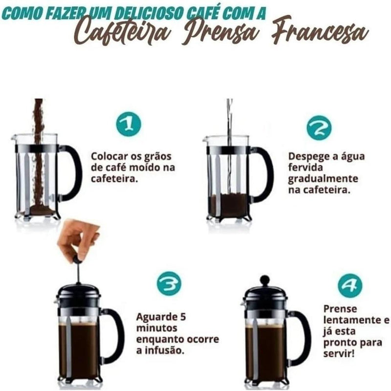 Cafeteira Francesa em Inox e Vidro